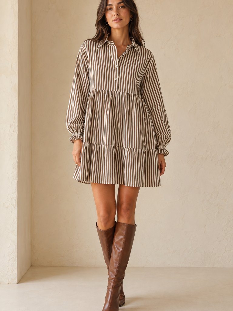Able 100% Cotton Brown White Dress Xs 2704